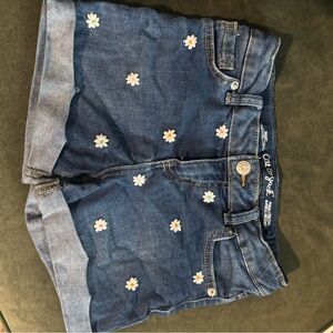 Blue Floral Embroidered Girls Shorts